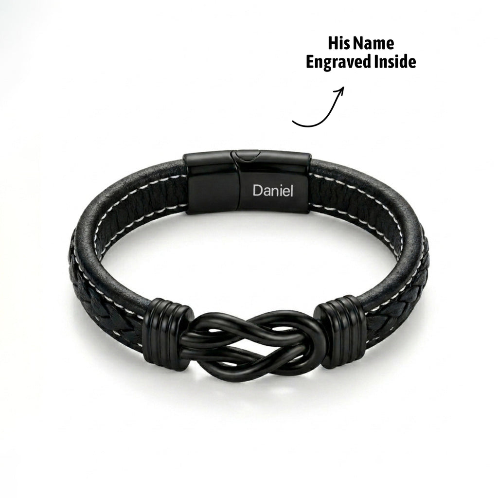 Son’s Personalized Infinity Bracelet Set – Black Edition