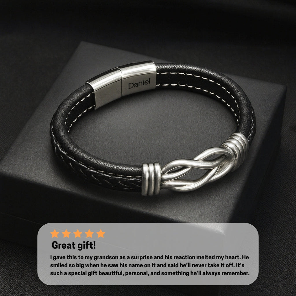 To My Grandson Custom Engraved Infinity Bracelet Set