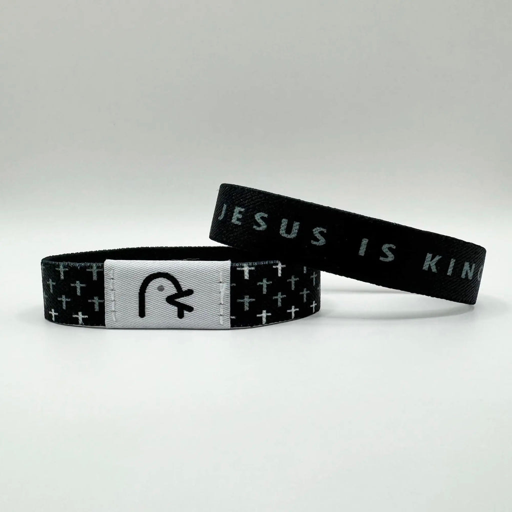 Jesus Is King — black with white crosses