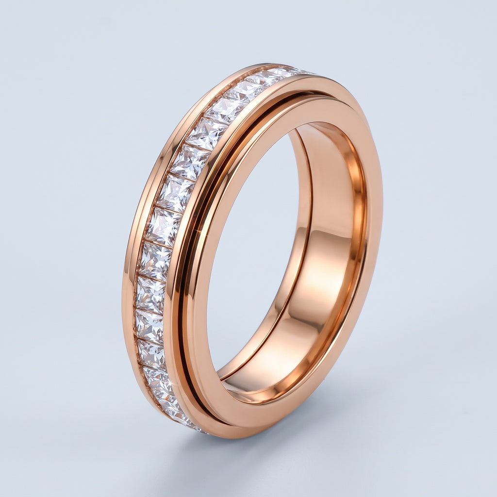 Calm Spinner Ring – rose gold finish with square CZ channel