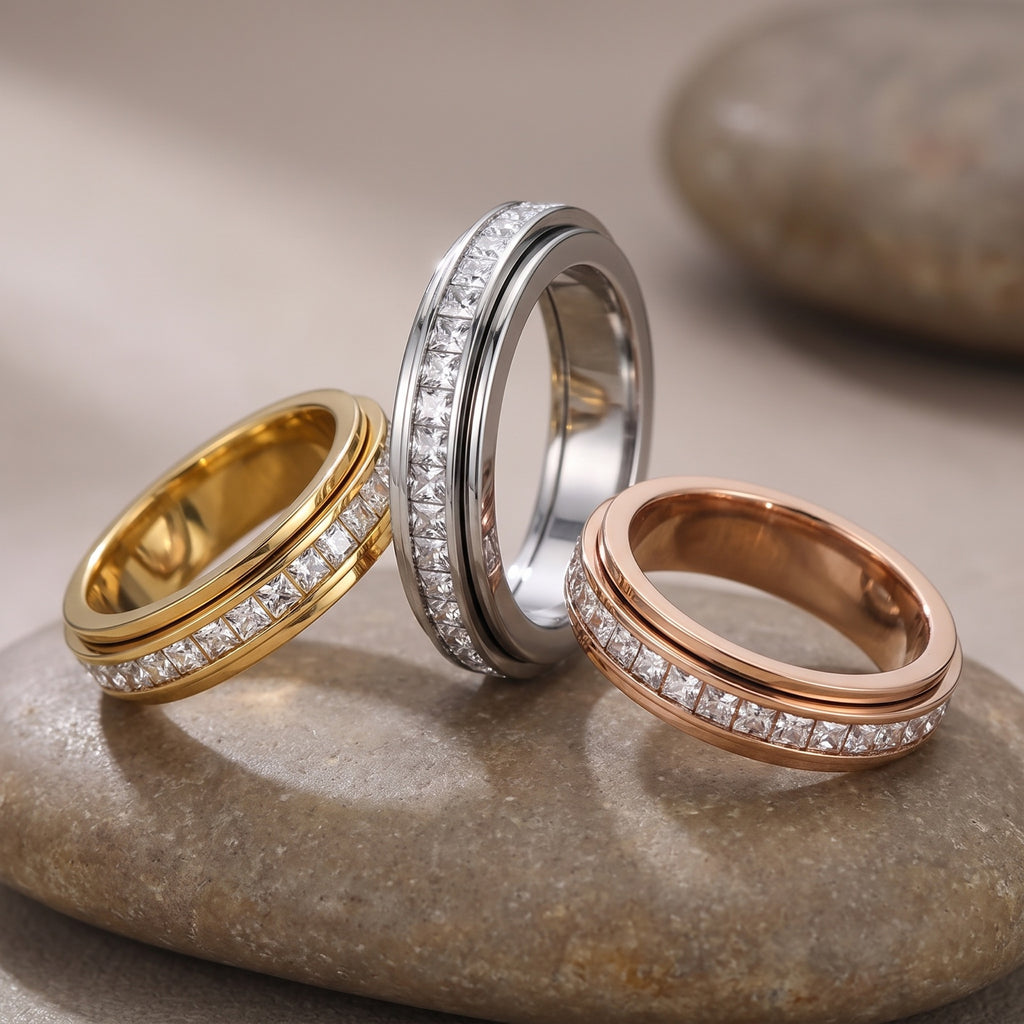 Calm Spinner Ring – silver, golden and rose gold finishes together
