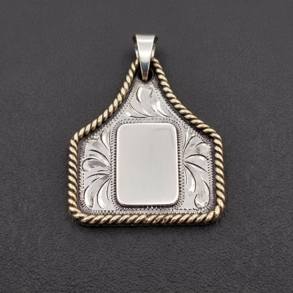 Cow Tag Initial Necklace & Keychain – engraved cow tag with an empty centre for previewing your initial