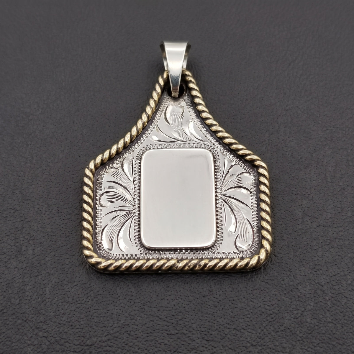 Cow Tag Initial Necklace & Keychain – engraved cow tag with an empty centre for previewing your initial